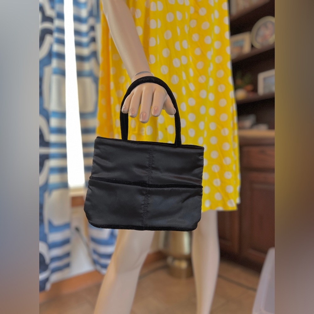 Kenneth Cole Reaction Mini Handbag Black Satin with Velvet Accents